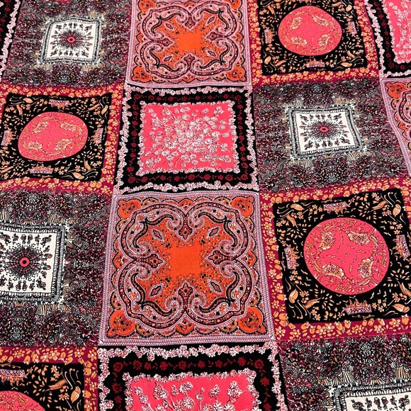 Vintage Y2K Pink, Black & Orange Bohemian Patchwork Midi A-Line, Skirt Size 14 - Picture 2 of 10